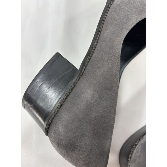 Stuart Weitzman Low Heel Pumps Dark Grey Suede Size 8 Square Toe Low Block Heel - Picture 11 of 14